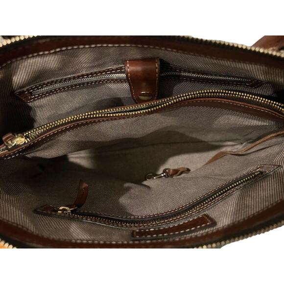 Dooney & Bourke Florentine Leather Small East/West Satchel Dark Saddle Brown - Picture 8 of 11